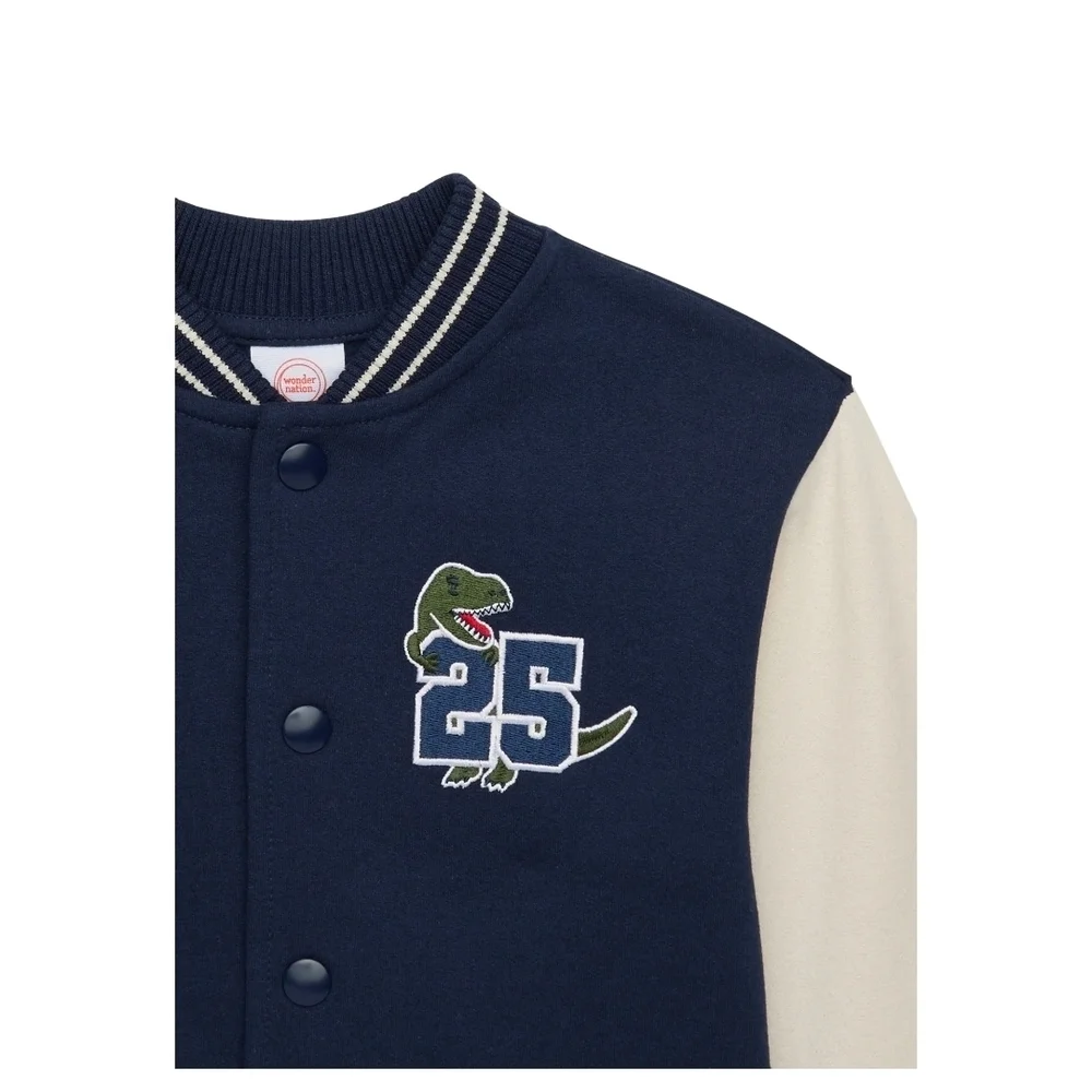 Wonder Nation Blue and Cream Varsity Hoodie With Dinosaur Patch Toddler